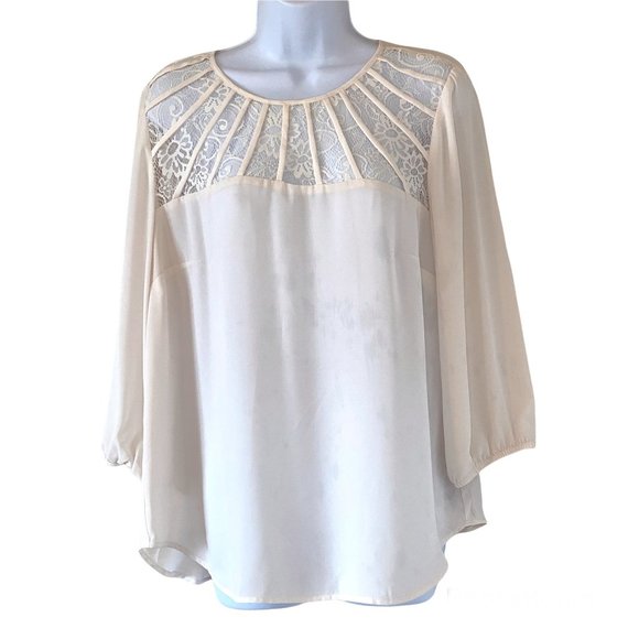 Alyx Tops - Alyx Lace Inset 3/4 Quarter Sleeve Blouse Cream Size Large
